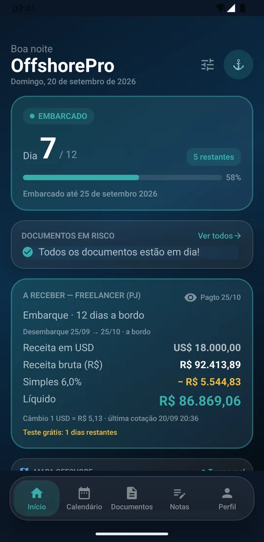 Início no modo freelancer: invoice de 12 dias em dólar convertida para reais com Simples e líquido